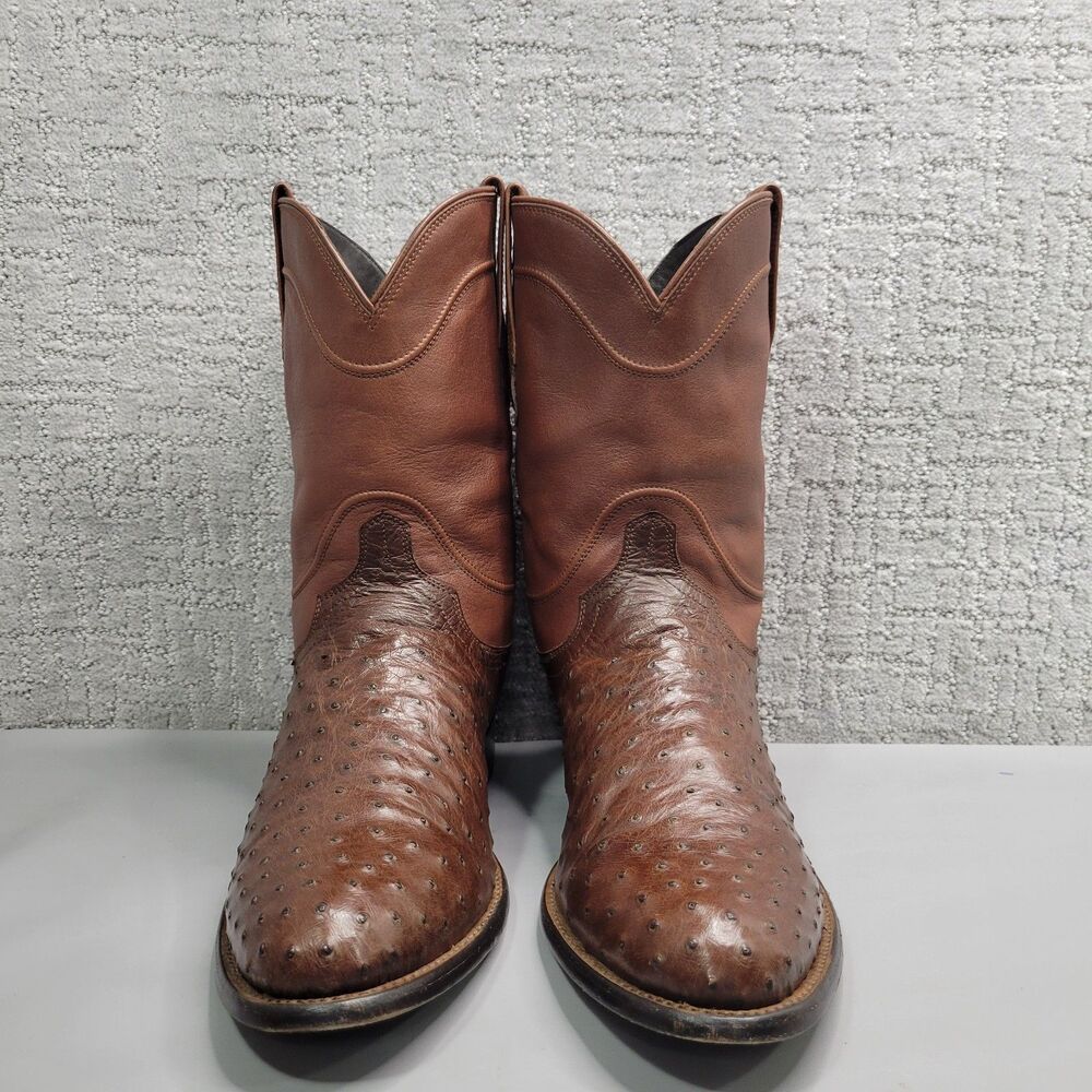 Tecovas The Earl Mens Size US 13D Hazelnut Ostrich Leather Pull-On Roper Boots - Picture 2 of 13